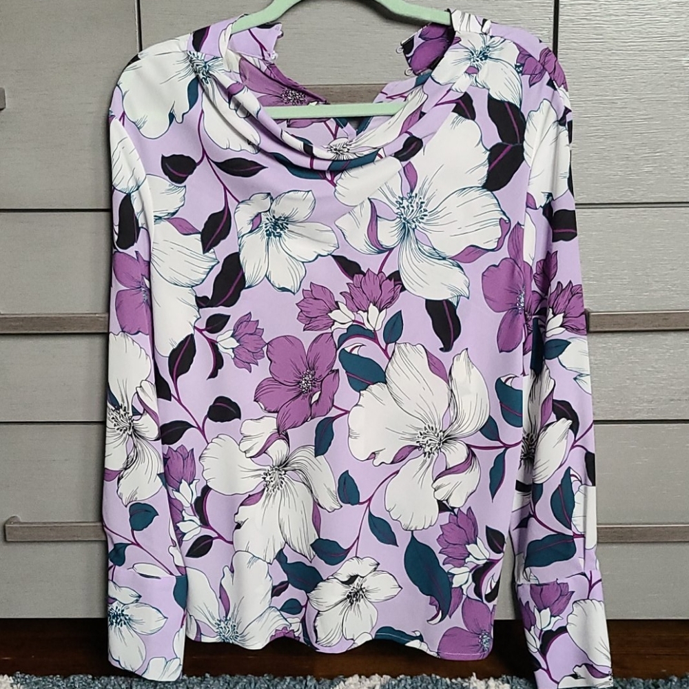 Worthington Women's Floral Chiffon Long Sleeve Top